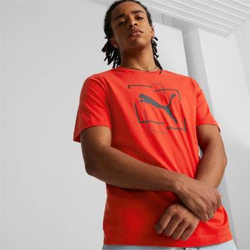 T-shirt rossa da uomo con logo sul petto Puma Cat Graphic, Abbigliamento Sport, SKU a722000220, Immagine 0